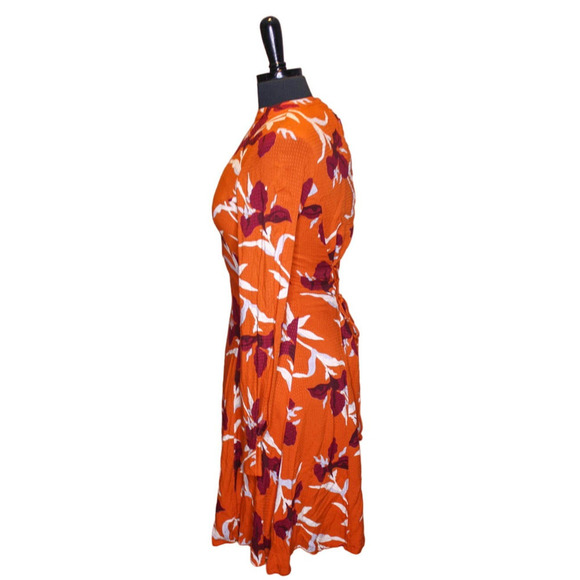 Y.A.S. Yasirisa Long Sleeve Mini Dress Floral Laced Back Orange Brown - Picture 2 of 5